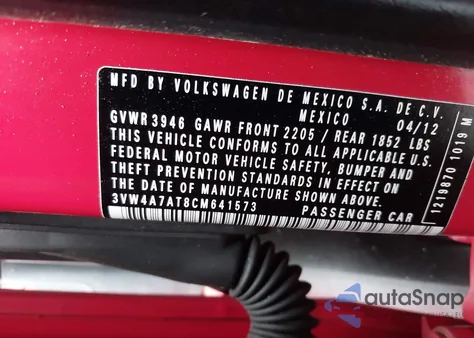 2012 Volkswagen Beetle 2.0T from USA, damaged, VIN 3VW4A7AT8CM641573